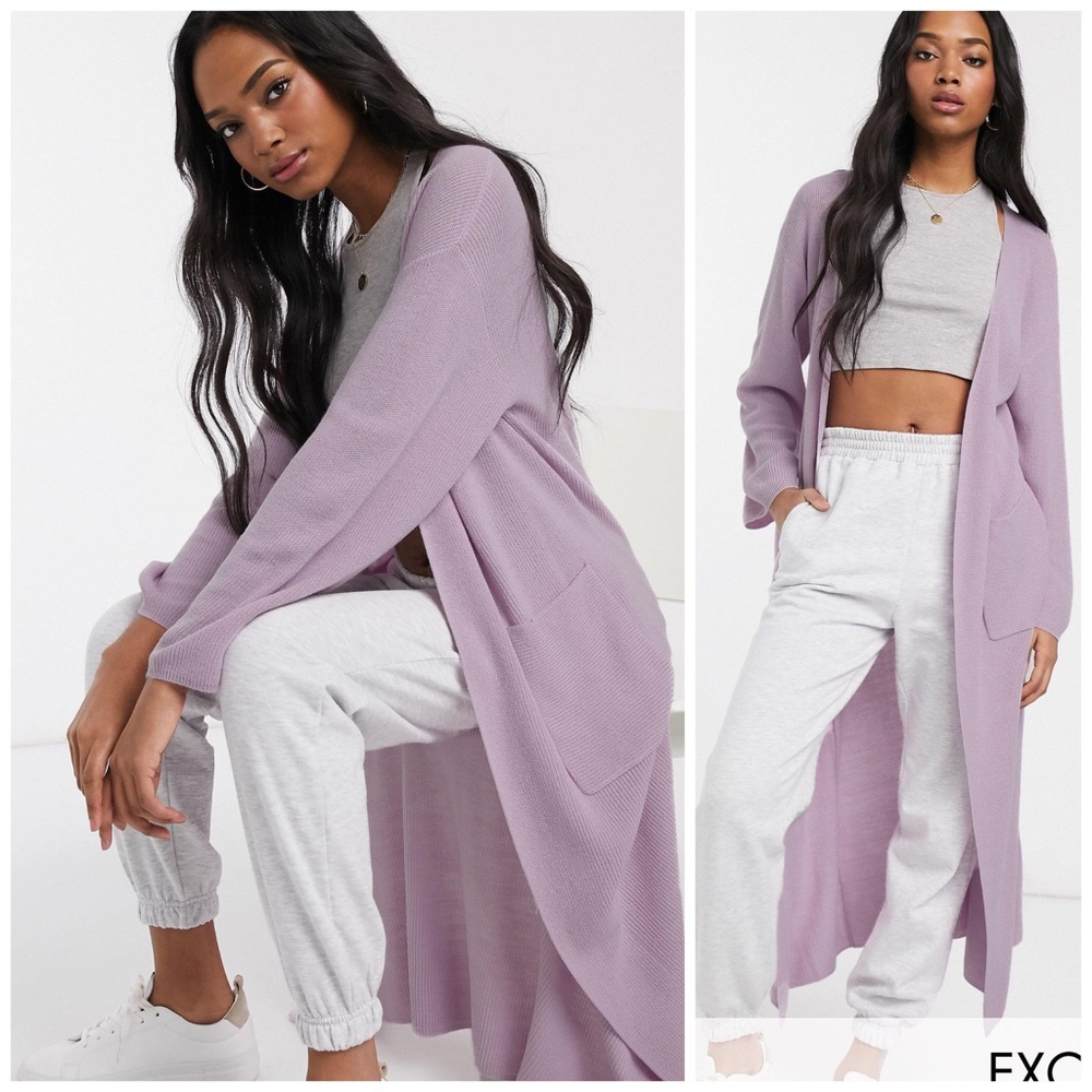 NWOT ASOS Exclusive Micha Lounge Maxi Cardigan in Lilac sz S